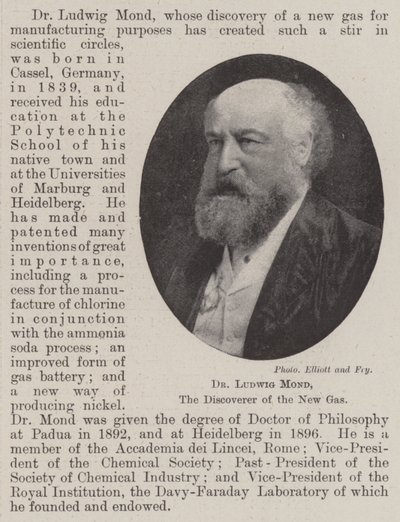 Dr Ludwig Mond, the Discoverer of the New Gas by English Photographer