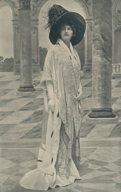Evening Cloak of Rich Shot Satin, Trimmed Ermine and Handsomely Embroidered by English Photographer