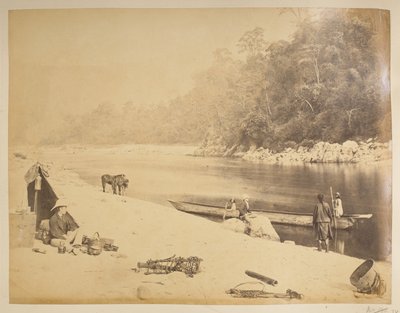 Ferry on the Teesta, near Bheerkotee. Views of Darjeeling. 1870