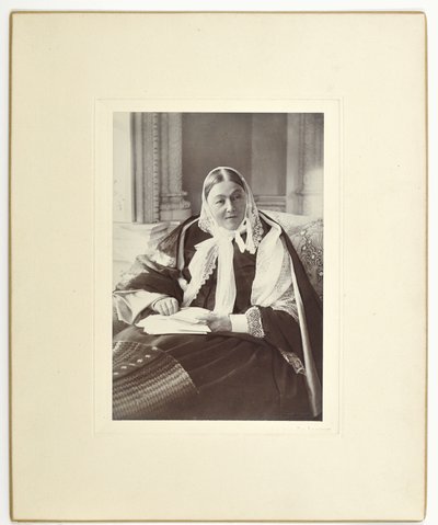 Florence Nightingale, seated on a couch in the Blue Room at Claydon House, 1891 by English Photographer