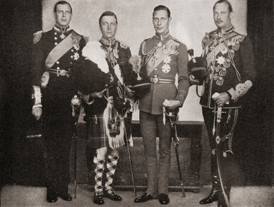 Four of the five sons of King George V, from left to right, Prince George, Duke of Kent, King Edward VIII, later Duke of Windsor, Prince Albert, Duke of York, later King George VI, Prince Henry, Duke by English Photographer