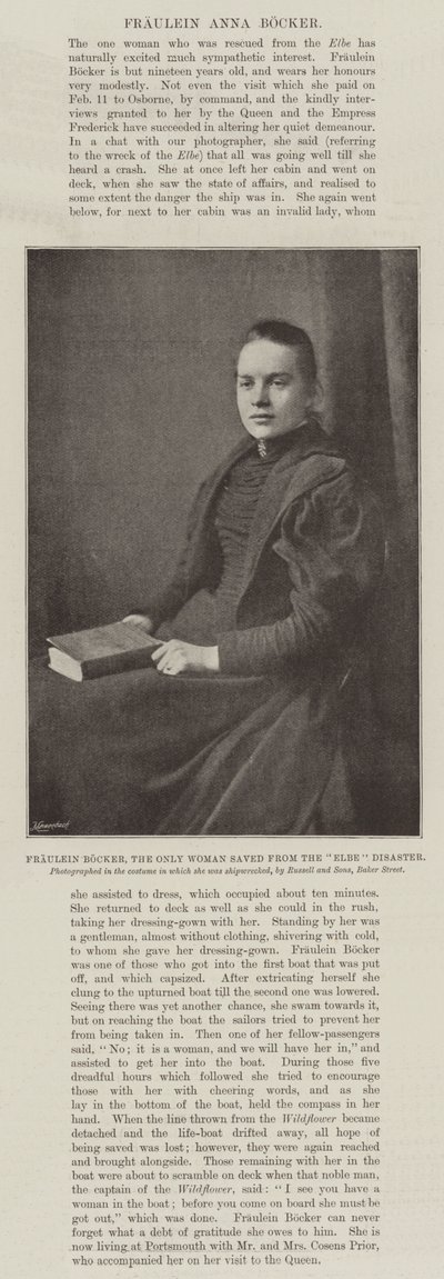 Fraulein Bocker, the only Woman saved from the Elbe Disaster by English Photographer