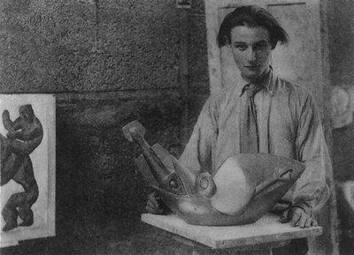 Henri Gaudier-Brzeska with His Sculpture 