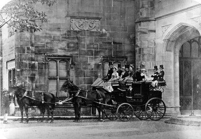 Horse-drawn Coach Outside a Neo-Gothic Stately Home, c.1870-90 by English Photographer