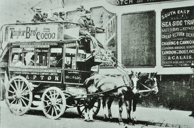 Horse-drawn omnibus with passengers by English Photographer
