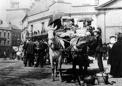 Horse Cabs, Oxford Street, Kidderminster, 1910 by English Photographer