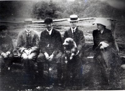 James and Lytton Strachey with Thoby, Adrian and Virginia Stephen in Fritham, Hampshire, 1901 by English Photographer