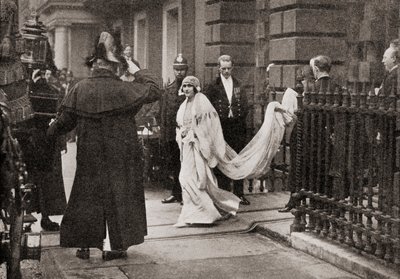 Lady Elizabeth Bowes Lyon on her way to her wedding on April 26, 1923, to H.R.H. The Duke of York, later King George VI, from The Story of Twenty Five Years, published 1935 by English Photographer