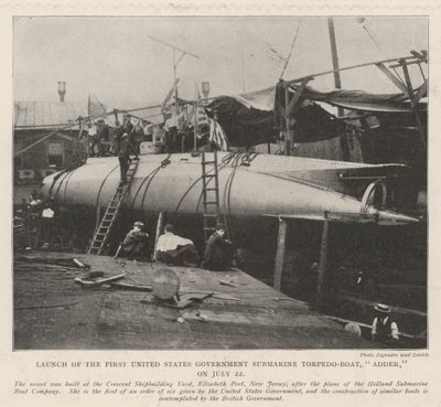 Launch of the First United States Government Submarine Torpedo-Boat, Adder, on 22 July by English Photographer