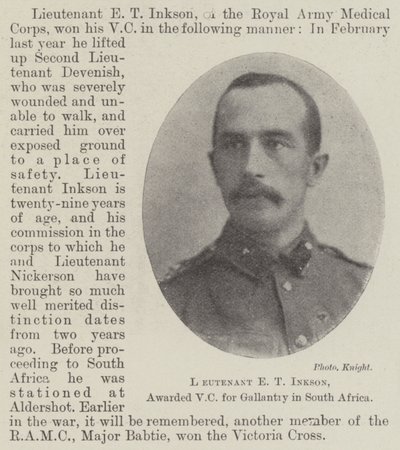 Lieutenant E T Inkson, awarded VC for Gallantry in South Africa by English Photographer