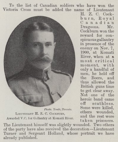 Lieutenant H Z C Cockburn, awarded VC for Gallantry at Komati River by English Photographer