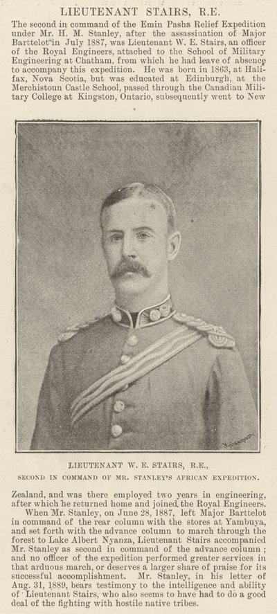 Lieutenant W E Stairs, Second in Command of Mr Stanleys African Expedition by English Photographer