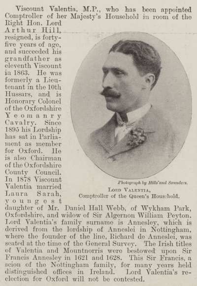 Lord Valentia, Comptroller of the Queen