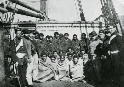 Maori Prisoners on Board a Prison Hulk in Wellington Harbour by English Photographer