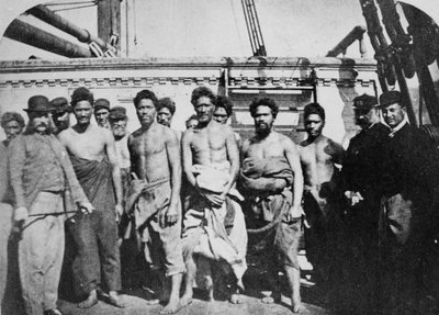Maori Prisoners on Board a Prison Hulk in Wellington Harbour by English Photographer