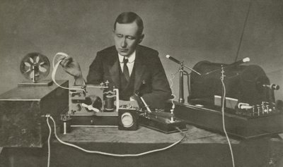 Marconi with an early wireless apparatus by English Photographer