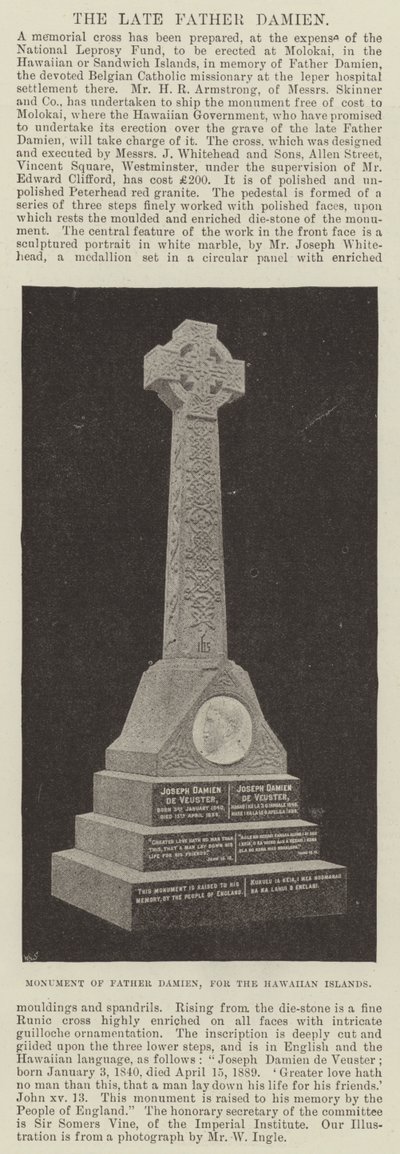 Monument of Father Damien, for the Hawaiian Islands by English Photographer