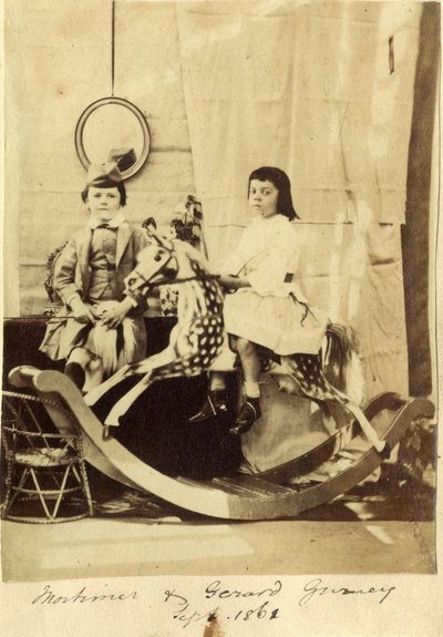 Mortimer and Gerard Gurney with their rocking horse by English Photographer