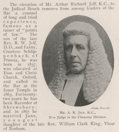 Mr A R Jelf, KC, New Judge in the Chancery Division by English Photographer