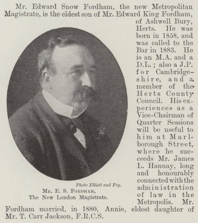 Mr E S Fordham, the New London Magistrate by English Photographer