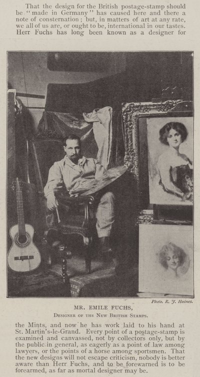 Mr Emile Fuchs, Designer of the New British Stamps by English Photographer
