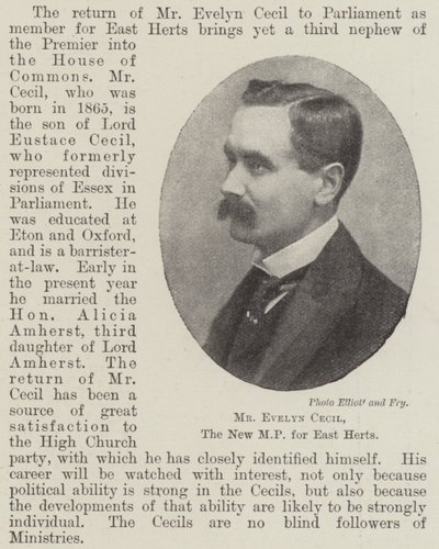 Mr Evelyn Cecil, the New MP for East Herts by English Photographer