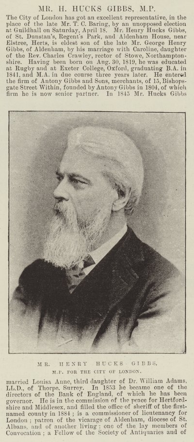 Mr Henry Hucks Gibbs, MP for the City of London by English Photographer