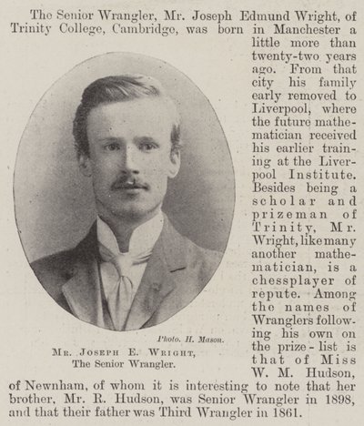 Mr Joseph E Wright, the Senior Wrangler by English Photographer