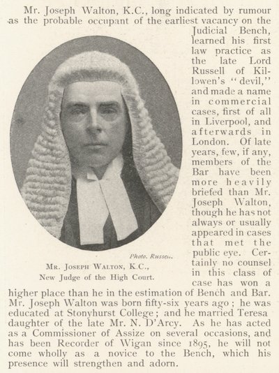 Mr Joseph Walton, KC, New Judge of the High Court by English Photographer