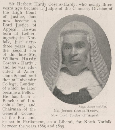 Mr Justice Cozens-Hardy, New Lord Justice of Appeal by English Photographer