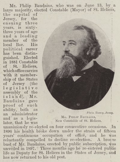 Mr. Philip Baudains, New Constable of St. Helier