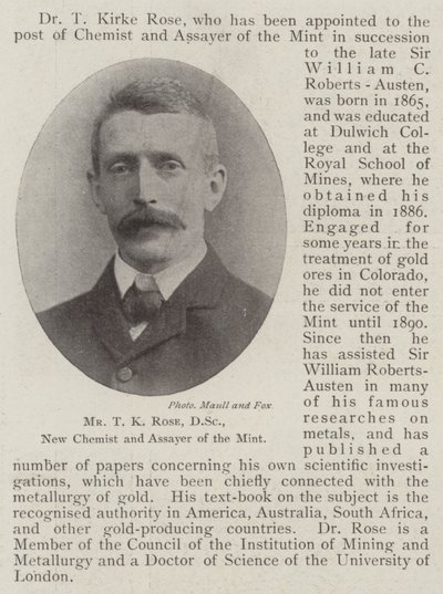 Mr T K Rose, DSc, New Chemist and Assayer of the Mint by English Photographer