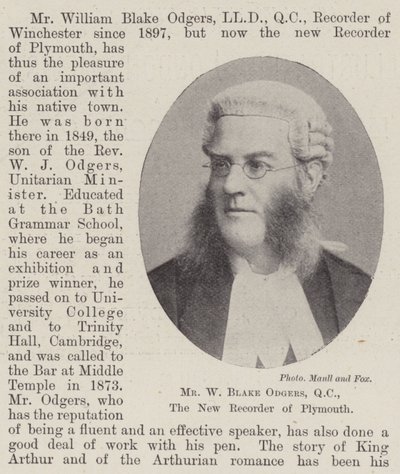 Mr W Blake Odgers, QC, the new Recorder of Plymouth by English Photographer