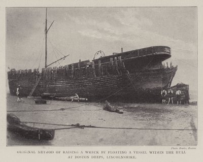 Original Method of Raising a Wreck by Floating a Vessel Within the Hull at Boston Deeps, Lincolnshire by English Photographer