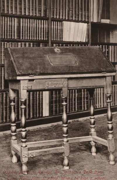 Oxford, Pembroke College, Dr Johnson’s Desk, from Edial Hall, near Lichfield, where he kept a school by English Photographer