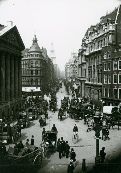 Penny farthing in traffic outside the Mansion House in the 1880s by English Photographer
