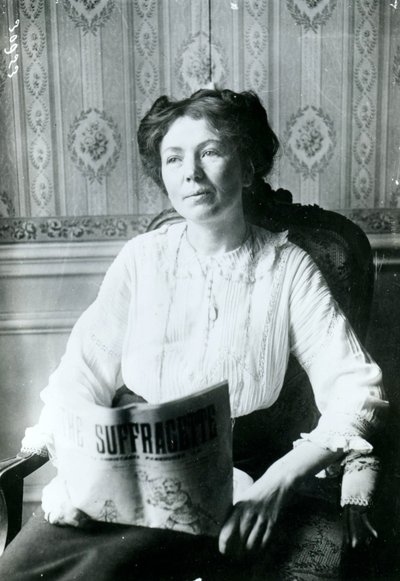 Portrait of Christabel Pankhurst Reading a Copy of The Suffragette c.1905 by English Photographer