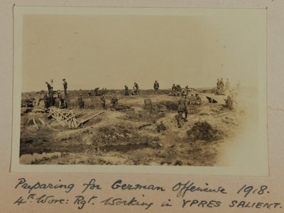 Preparing for German 1918 Offensive 1918. 4th Worc: Rgt. Working in YPRES SALIENT by English Photographer