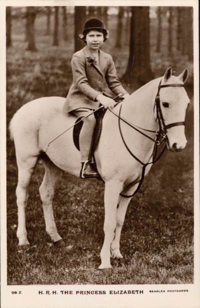 Princess Elizabeth (Later Queen Elizabeth II) Riding a White Pony by English Photographer