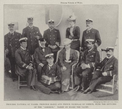 Princess Victoria of Wales, Princess Marie and Prince Nicholas of Greece, with the Officers of the Osborne, taken on Board the Yacht by English Photographer