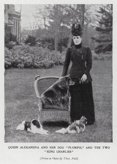 Queen Alexandra with her dog, Plumpie, and her two King Charles spaniels by English Photographer