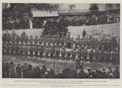 Reception at Kingston-on-Thames of the Service Corps of the 2nd East Surrey Volunteers returned from South Africa, the Mayor welcoming the Men at the Coronation Stone by English Photographer
