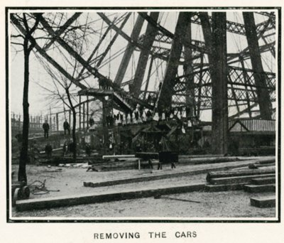 Removing the Great Wheel at Earls Court, London; Removing the Cars; From The Sphere, 13 April 1907 by English Photographer