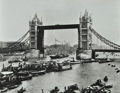 Ships Pass Beneath Tower Bridge, 1894 by English Photographer