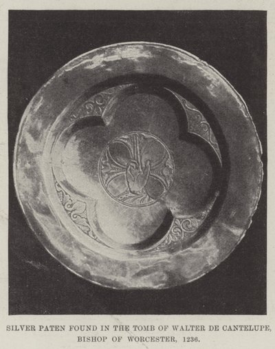 Silver Paten found in the Tomb of Walter de Cantelupe, Bishop of Worcester, 1236 by English Photographer