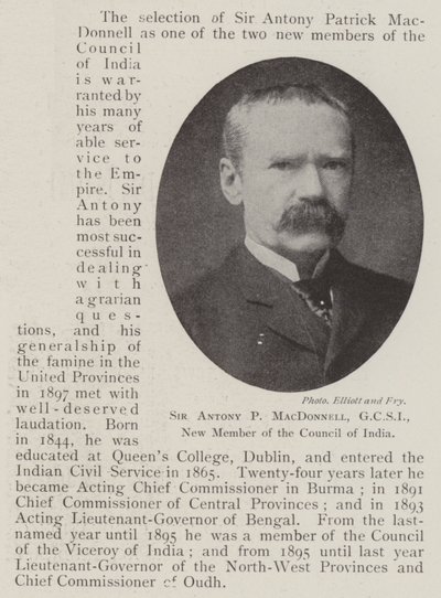 Sir Antony P MacDonnell, GCSI, New Member of the Council of India by English Photographer