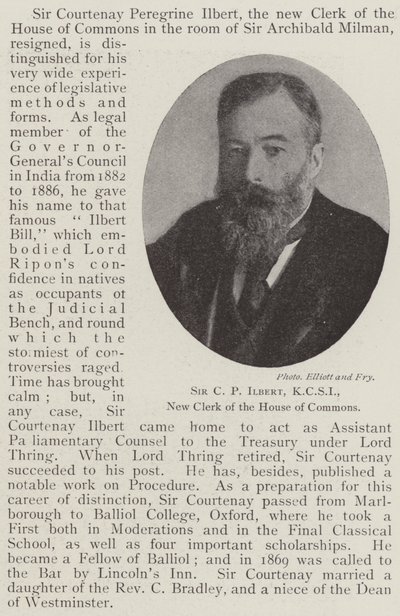 Sir C P Ilbert, KCSI, New Clerk of the House of Commons by English Photographer