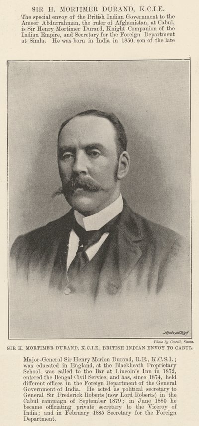 Sir H Mortimer Durand, KCIE, British Indian Envoy to Cabul by English Photographer
