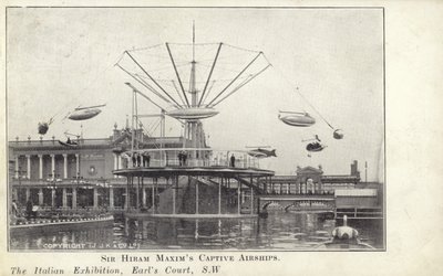 Sir Hiram Maxims captive airships at the Italian Exhibition, which took place in 1904 at Earls Court in London by English Photographer
