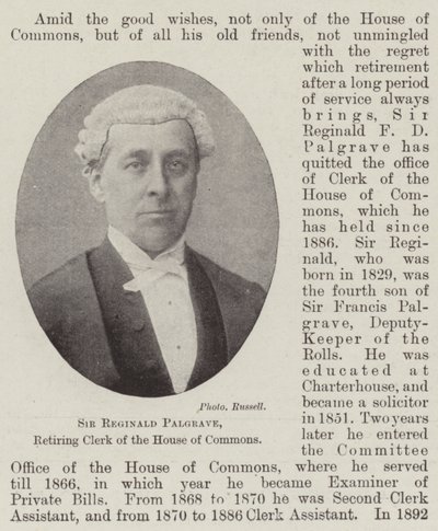 Sir Reginald Palgrave, Retiring Clerk of the House of Commons by English Photographer